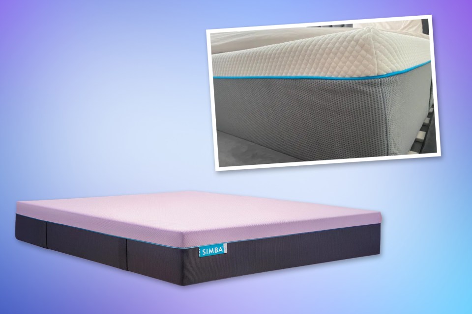 a picture of a simba mattress on a blue background