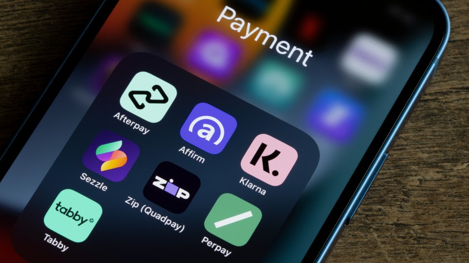 iPhone screen displaying various buy now, pay later apps.