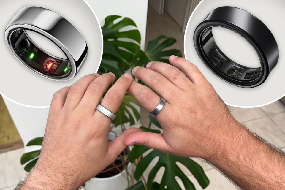 a man wearing a silver and black ring on his finger