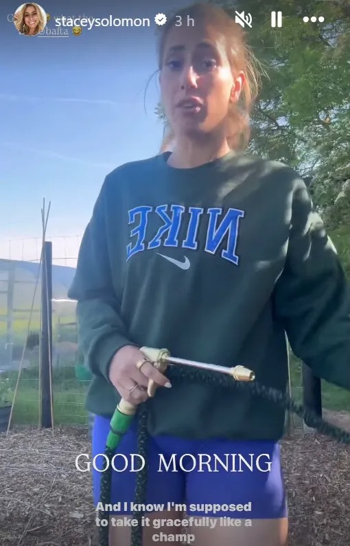 Stacey Solomon Instagram video:  upset after BAFTA loss, watering plants.