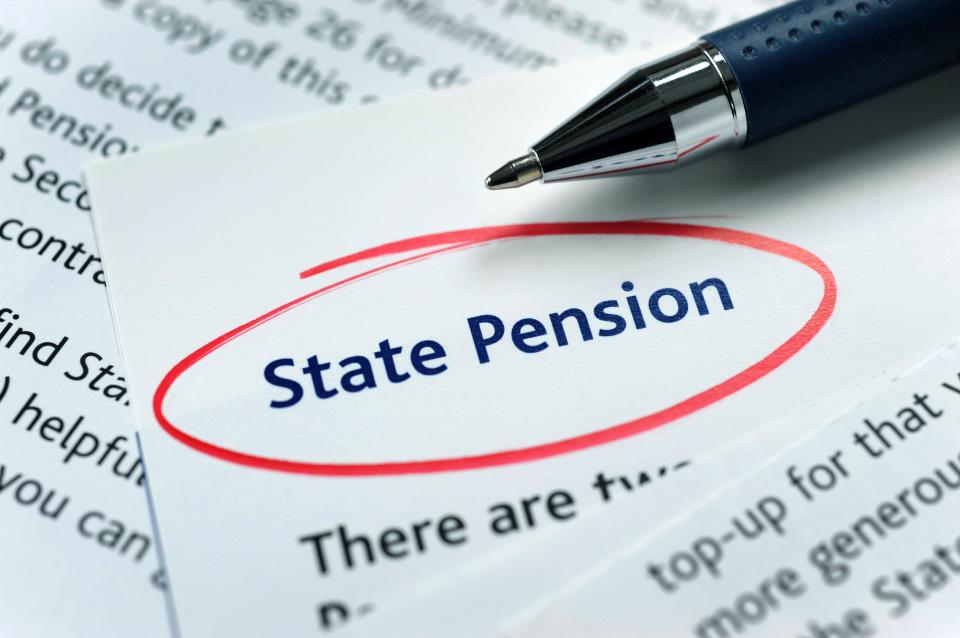 Pen circling "State Pension" on a document.