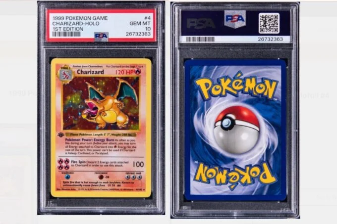 Graded Charizard and Pokémon cards.